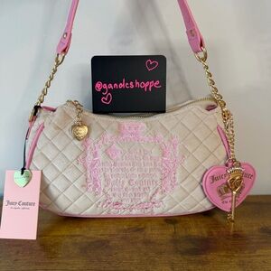 New Juicy Couture Juicy Tale Shoulder Handbag Sandstone Beige Pink Charm Y2K